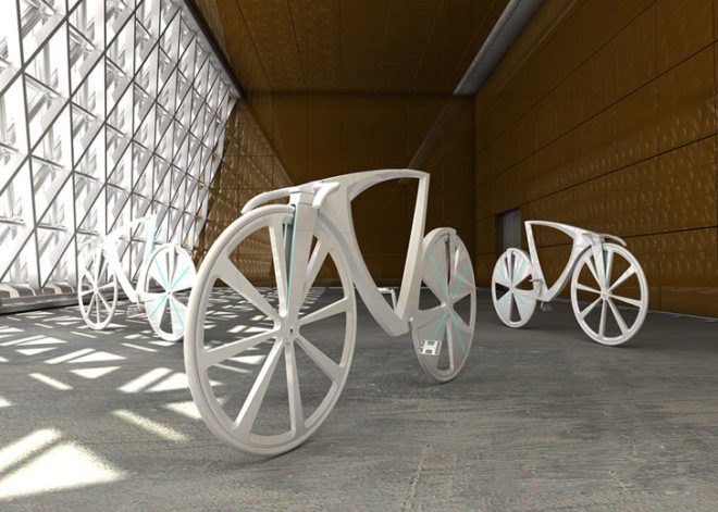 Levitation Bike. magnetic levitation bike, bicycle design, Hi-Macs material, eco-friendly Hi-Macs, green materials, energy generating bike, cycling, green transportation, rapid prototyping, digital fabrication, high-tech bike