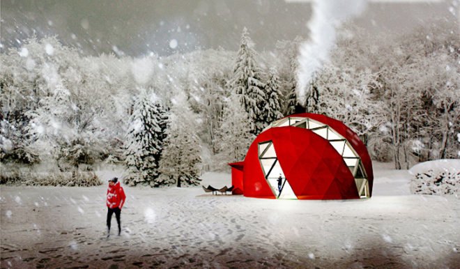 DOM(E) NRJA, NRJA Architects, geodesic dome, residential geodesic dome, self-sufficient home, mobile housing, prefab houses, dome, solar panels, rainwater collectors, naturally cooled homes, natural ventilation, low-cost housing