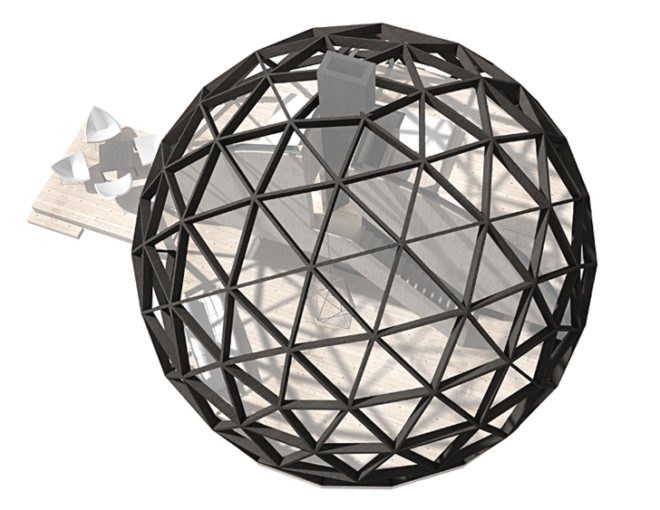 DOM(E) NRJA, NRJA Architects, geodesic dome, residential geodesic dome, self-sufficient home, mobile housing, prefab houses, dome, solar panels, rainwater collectors, naturally cooled homes, natural ventilation, low-cost housing