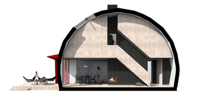 DOM(E) NRJA, NRJA Architects, geodesic dome, residential geodesic dome, self-sufficient home, mobile housing, prefab houses, dome, solar panels, rainwater collectors, naturally cooled homes, natural ventilation, low-cost housing