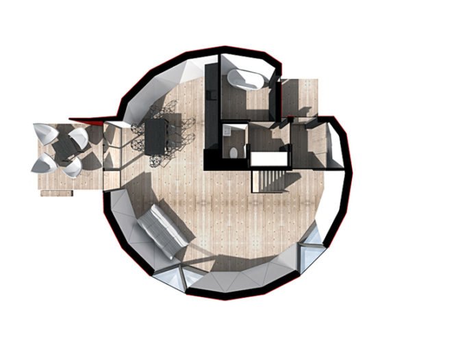 DOM(E) NRJA, NRJA Architects, geodesic dome, residential geodesic dome, self-sufficient home, mobile housing, prefab houses, dome, solar panels, rainwater collectors, naturally cooled homes, natural ventilation, low-cost housing