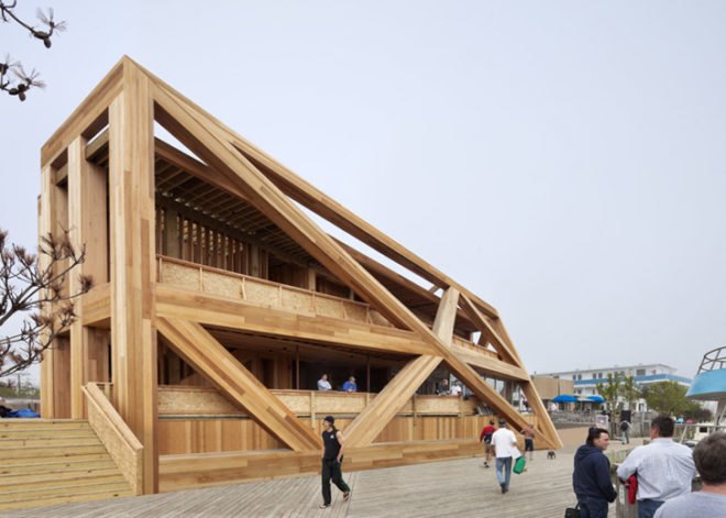 HWKN Fire Island Pines Pavilion, Fire Island Pines Pavilion, Fire Island Pines resort, gay resort New York, wooden building, New York club, green renovation, natural ventilation, green building, beach club New York, wooden club Fire Island Pines