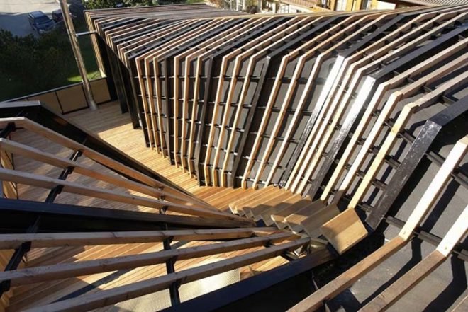 Architecture, gallery, Plasma Studio, parasite house, Esker Haus, San Candido, Italy, prefab composite walls, wooden frames, local wood