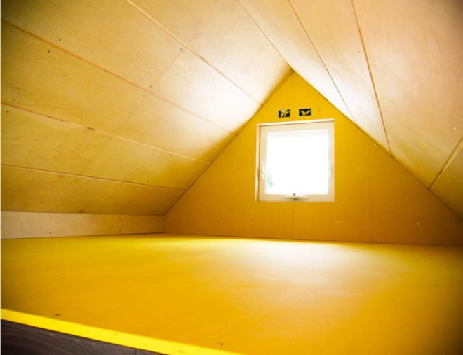 Aaron Maret, Pocket Shelter, tiny home, sleeping loft before mattress