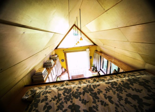 Aaron Maret, Pocket Shelter, tiny home, sleeping loft, books