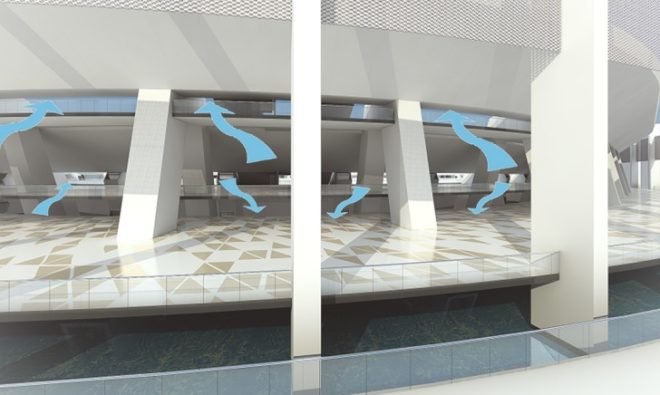 Qatar FIFA Stadium, Tangram Qatar Stadium, Nigel Eckersall, sustainable stadium Qatar, Qatar 2022 World Cup, stadium passive cooling, natural ventilation stadium, sports architecture, passive cooling, energy efficient stadium