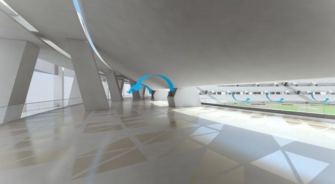 Qatar FIFA Stadium, Tangram Qatar Stadium, Nigel Eckersall, sustainable stadium Qatar, Qatar 2022 World Cup, stadium passive cooling, natural ventilation stadium, sports architecture, passive cooling, energy efficient stadium