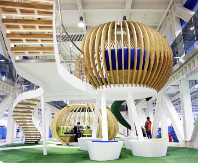 green design, eco design, sustainable design, flexible workspace, edg Corporation, David Ho, Qihoo 360 headquarters, strawboard, sustainable bamboo flooring