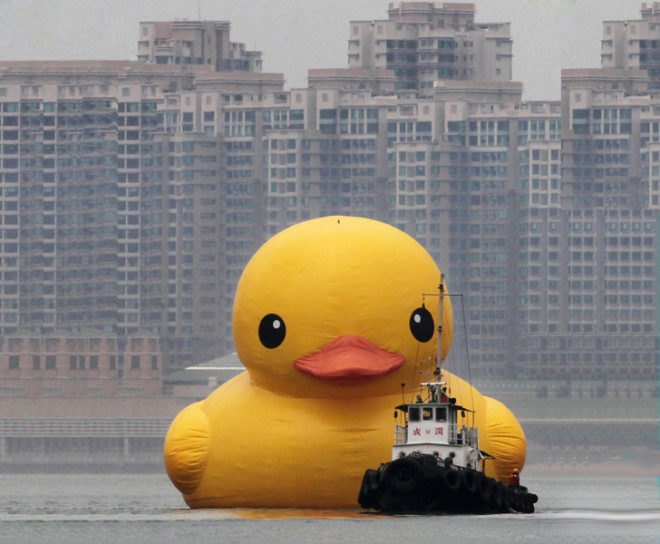 Giant Rubber Duck, Florentijin Hofman, rubber duck art, contemporary art, floating rubber duck, Hong Kong harbor, Hong Kong art, inflatable sculptures, Dutch artist, Dutch art