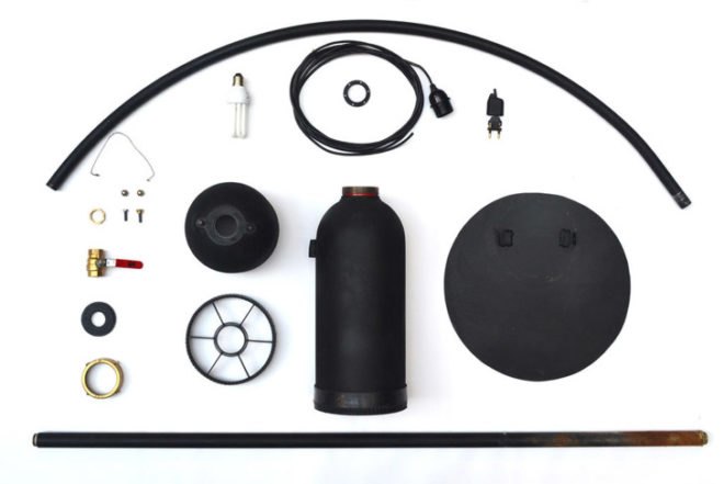 green design, eco design, sustainable design, Samuel bernier, upcycled lamp, Achille Castiglioni, arco lamp, fire extinguisher lamp, recycled fire extinguisher