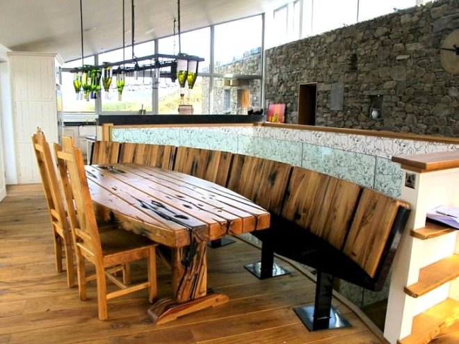 sheep's wool insulation, green design, sustainable design, eco design, sustainable scottish farmhouse, stone farmhouse in scotland, wind-powered home in scotland, wind energy, solar energy, green roof home in Scotland, triple glazing, energy efficiency, UK energy standards