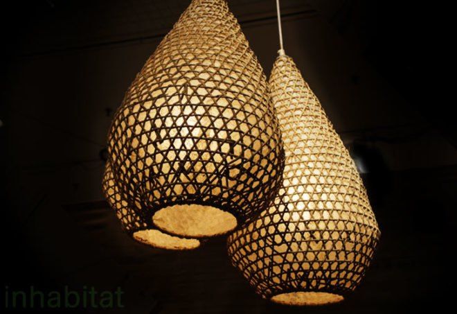 green design, eco design, sustainable design, Tucker Robbins, ICFF, rattan lamps, fishing basket lamp, salvaged lamps