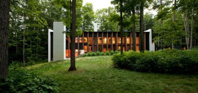 Salmela Architects, Lake Michigan architecture, sod roofs, green roofs, Yingst Retreat, sustainable design, daylighting, eco-design, green design, forest preservation, glazing, Sleeping Bear Dunes,