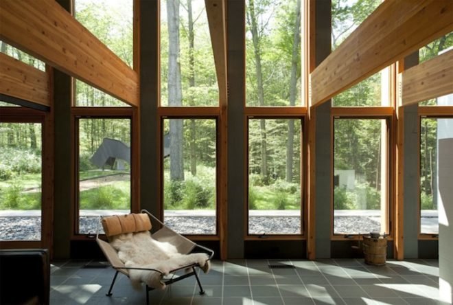Salmela Architects, Lake Michigan architecture, sod roofs, green roofs, Yingst Retreat, sustainable design, daylighting, eco-design, green design, forest preservation, glazing, Sleeping Bear Dunes,