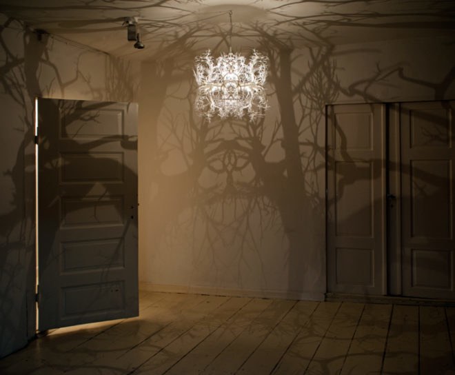Forms in Nature Chandelier, Hilden&Diaz, biomimetic design, chandelier design, biomimetic chandelier, Rorschach chandelier, lighting design, green lighting, shadow projection