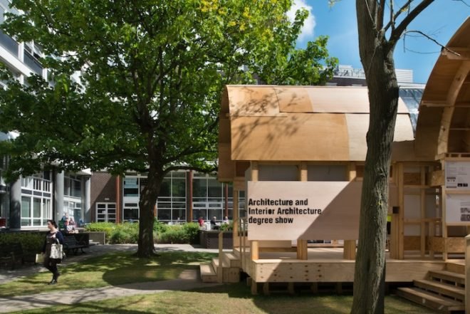 Brighton University, Graduate school architecture project, prefabricated pavilion, recycled materials, green design, sustainable design, eco-design, upcycled design, prefab housing, environmental education, architectural education