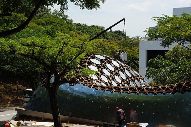 green design, eco design, sustainable design, SUTD, Singapore University of Technology and Design, City Form Lab, recyclable timber, recycled pavilion, prefabricated pavilion