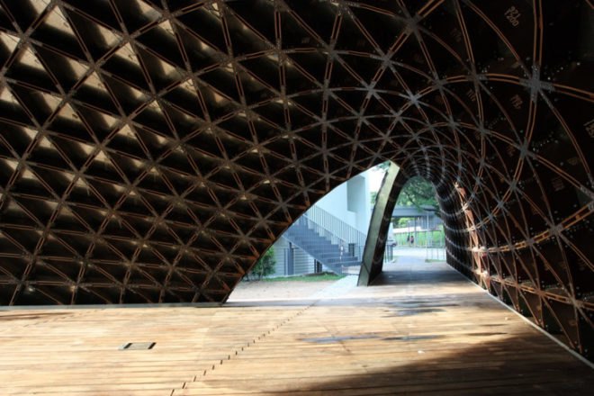 green design, eco design, sustainable design, SUTD, Singapore University of Technology and Design, City Form Lab, recyclable timber, recycled pavilion, prefabricated pavilion
