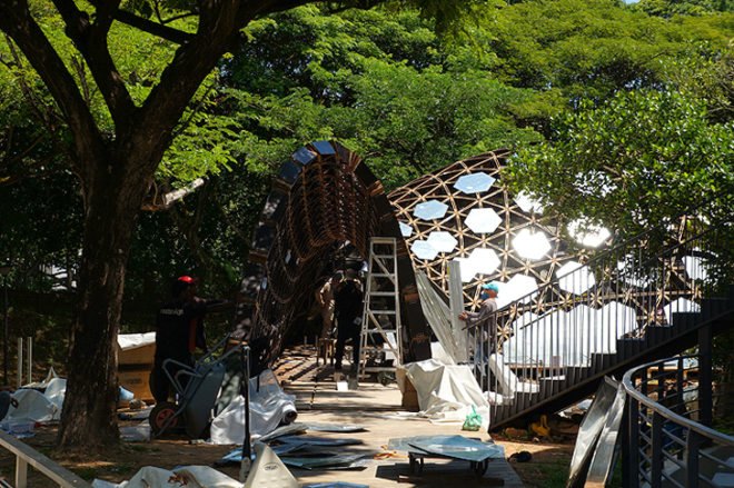 green design, eco design, sustainable design, SUTD, Singapore University of Technology and Design, City Form Lab, recyclable timber, recycled pavilion, prefabricated pavilion