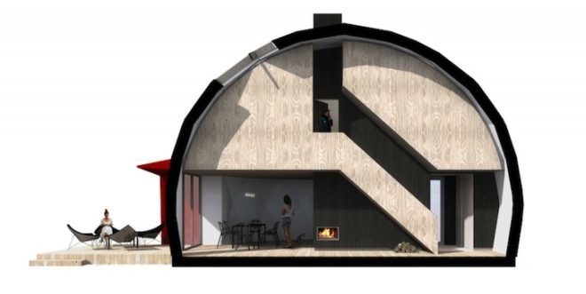 geodesic dome, prefabricated construction, off-grid home, green design, sustainable design, eco-design, DOM(E) House, NRJA, solar-powered homes, rainwater collection,