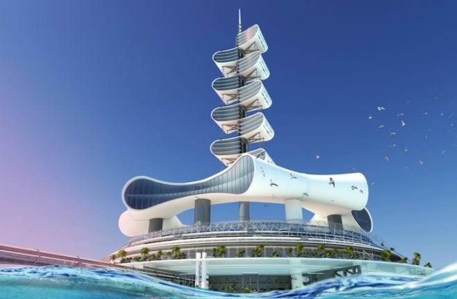 Grand Cancun, clean energy, renewable energy, solar power, wave energy, offshore eco-platform, wind energy, rainwater harvesting, desalination, Cancun 50th anniversary, green design, sustainable design, ocean cleanup system, zero carbon footprint