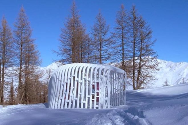 Herault Arnod Architectes, Scenographic Installations, Serre Chevailer Vallée, France, layered, local wood, shelters, skii resort, Architecture, Eco Tourism, Green Materials, habitable sculptures