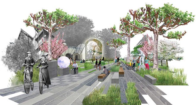 green design, eco design, sustainable design, River Thames, Erect Architecture, J&L Gibbons, Vauxhall Pleasure Garden, High Line Park, Elevated park London, redeveloped Battersea Power Station