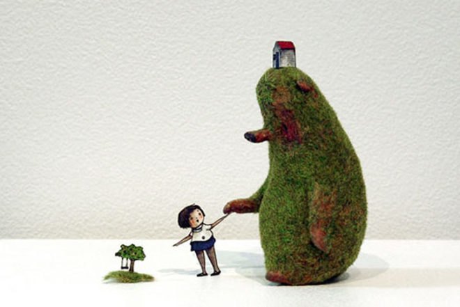 Mylyn Nguyen, tiny art, biodegradable materials, moss, pebbles, dirt, animals, Australian art, sculptures, Art, Botanical, Recycling / Compost
