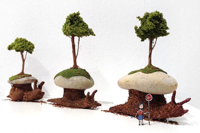 Mylyn Nguyen, tiny art, biodegradable materials, moss, pebbles, dirt, animals, Australian art, sculptures, Art, Botanical, Recycling / Compost