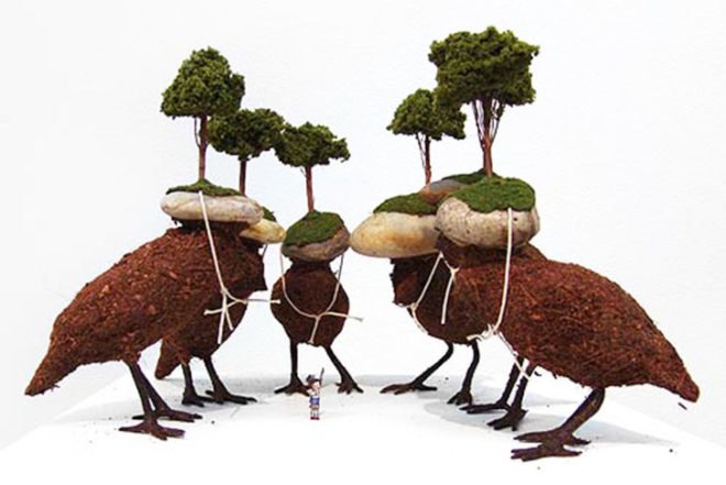 Mylyn Nguyen, tiny art, biodegradable materials, moss, pebbles, dirt, animals, Australian art, sculptures, Art, Botanical, Recycling / Compost