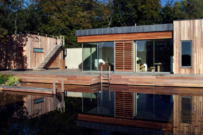 New Forest House, PAD Studio, new forest national park, green roof, earth bermed home, natural swimming pool, site sensitive