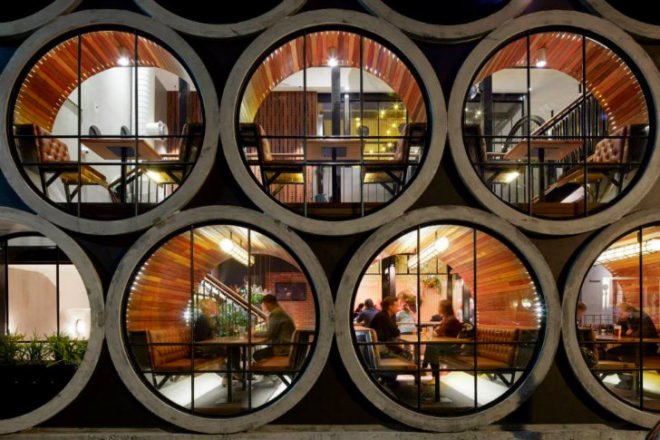 Prahran Hotel, Techne Architects, melbourne, bar, pub, pipes, recycled materials, reclaimed materials, daylighting