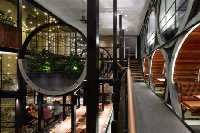 Prahran Hotel, Techne Architects, melbourne, bar, pub, pipes, recycled materials, reclaimed materials, daylighting