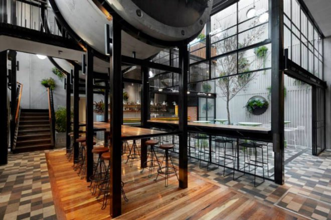 Prahran Hotel, Techne Architects, melbourne, bar, pub, pipes, recycled materials, reclaimed materials, daylighting