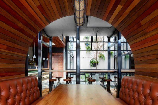 Prahran Hotel, Techne Architects, melbourne, bar, pub, pipes, recycled materials, reclaimed materials, daylighting
