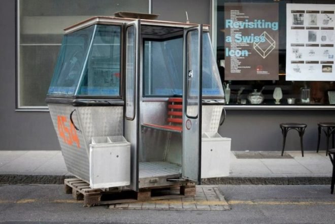 Switzerland, social design, Verbier Alpine Ski resort, repurposed design, adaptive reuse, green design, sustainable design, eco design, gondolas turned into works of art, Miami Basel Art Fair, Make a Wish Foundation