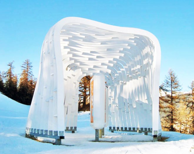 Herault Arnod Architectes, Scenographic Installations, Serre Chevailer Vallée, France, layered, local wood, shelters, skii resort, Architecture, Eco Tourism, Green Materials, habitable sculptures