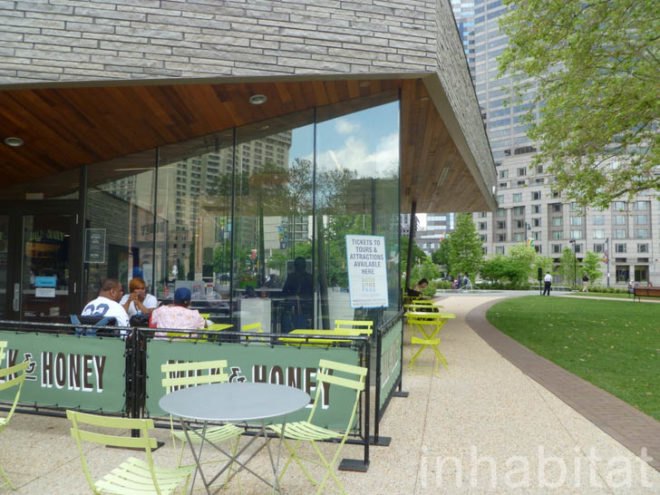 Sister Cities Park, Cafe Pavilion, DIGSAU, city center district, philadelphia, green roof, green-roofed cafe, philly, milk & honey,