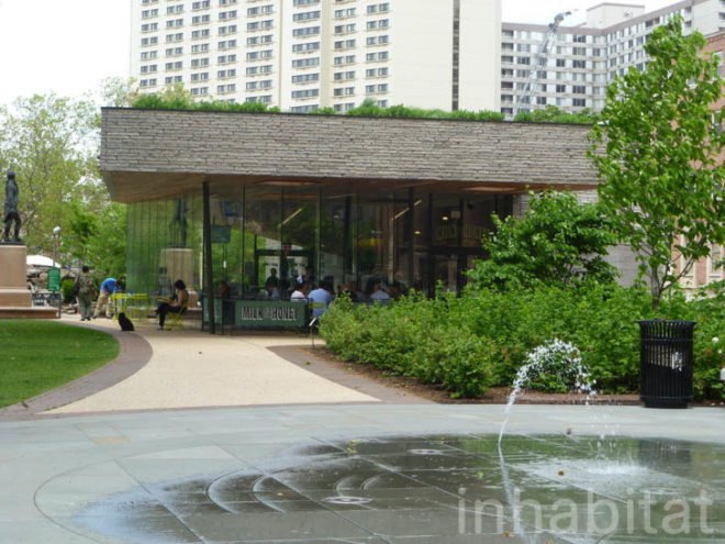 Sister Cities Park, Cafe Pavilion, DIGSAU, city center district, philadelphia, green roof, green-roofed cafe, philly, milk & honey,