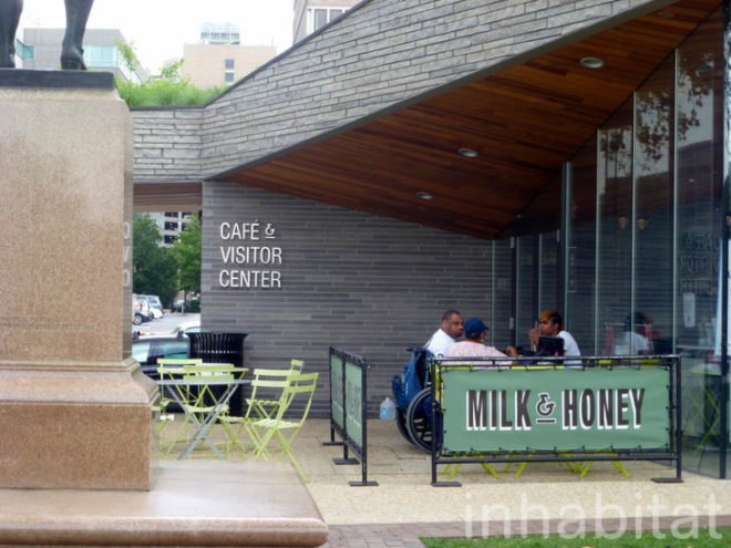Sister Cities Park, Cafe Pavilion, DIGSAU, city center district, philadelphia, green roof, green-roofed cafe, philly, milk & honey,