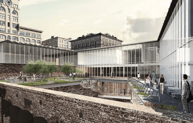 Brooklyn bridge park, domino sugar refinery, dumbo Brooklyn, regina myer, two trees, Chelsea market, empire warehouses, Brooklyn warehouse restoration project, Jamestown properties, Brooklyn waterfront, nyc historic warehouses, nyc rooftop farms