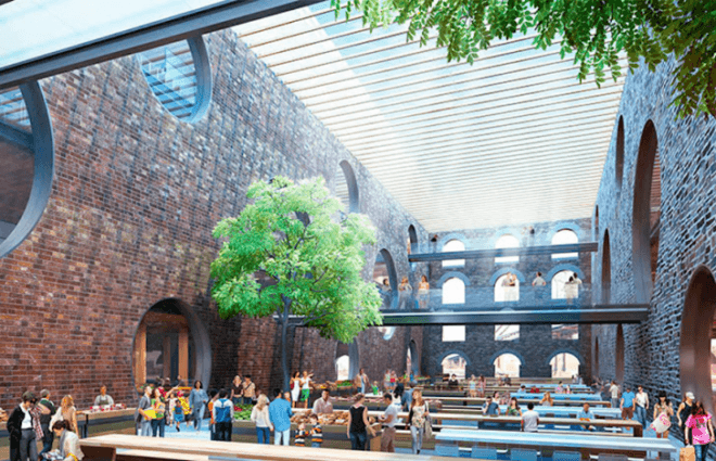 Brooklyn bridge park, domino sugar refinery, dumbo Brooklyn, regina myer, two trees, Chelsea market, empire warehouses, Brooklyn warehouse restoration project, Jamestown properties, Brooklyn waterfront, nyc historic warehouses, nyc rooftop farms