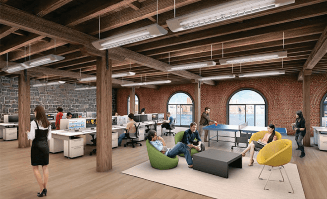 Brooklyn bridge park, domino sugar refinery, dumbo Brooklyn, regina myer, two trees, Chelsea market, empire warehouses, Brooklyn warehouse restoration project, Jamestown properties, Brooklyn waterfront, nyc historic warehouses, nyc rooftop farms