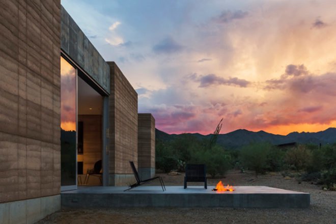 Tucson Mountain Retreat, DUST, tucson, desert architecture, rammed earth, rammed earth home, rainwater collection