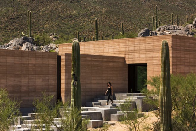 Tucson Mountain Retreat, DUST, tucson, desert architecture, rammed earth, rammed earth home, rainwater collection