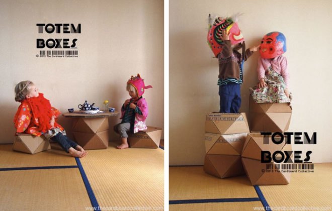 Totem Boxes, Cardboard Collective, cardboard, recycled cardboard, cardboard furniture