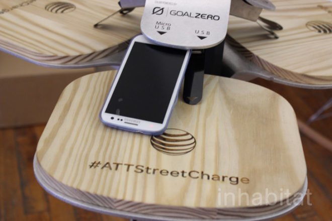 Goal Zero, AT&T, free AT&T chargers, solar phone chargers, free solar phone chargers nyc, nyc solar phone chargers, pensa, pensa design, where to charge cell phone in nyc, nyc cell phone charging, solar phone charger, street charge, green design, solar power, eco design, sustainable design