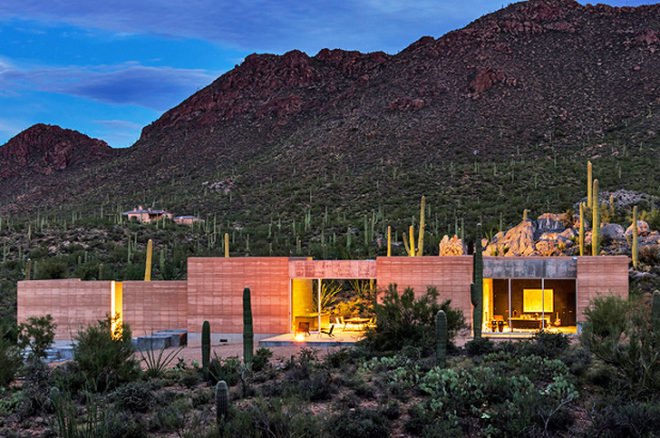 Tucson Mountain Retreat, DUST, tucson, desert architecture, rammed earth, rammed earth home, rainwater collection
