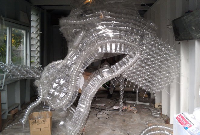 Water Dragon, Claire Tracey, recycled plastic bottles, plastic bottle sculpture, Chinese Museum, Melbourne