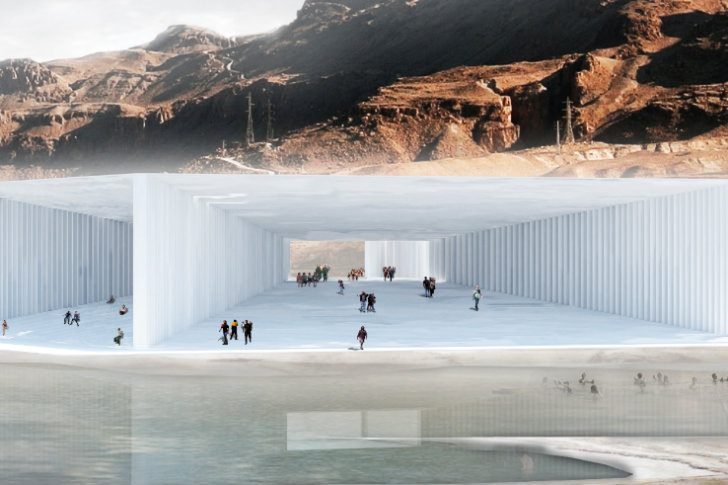 Cristal, Sitbon Architectes, crystal pavilion, salt, dead sea, salt building, salt encrusted, nature center